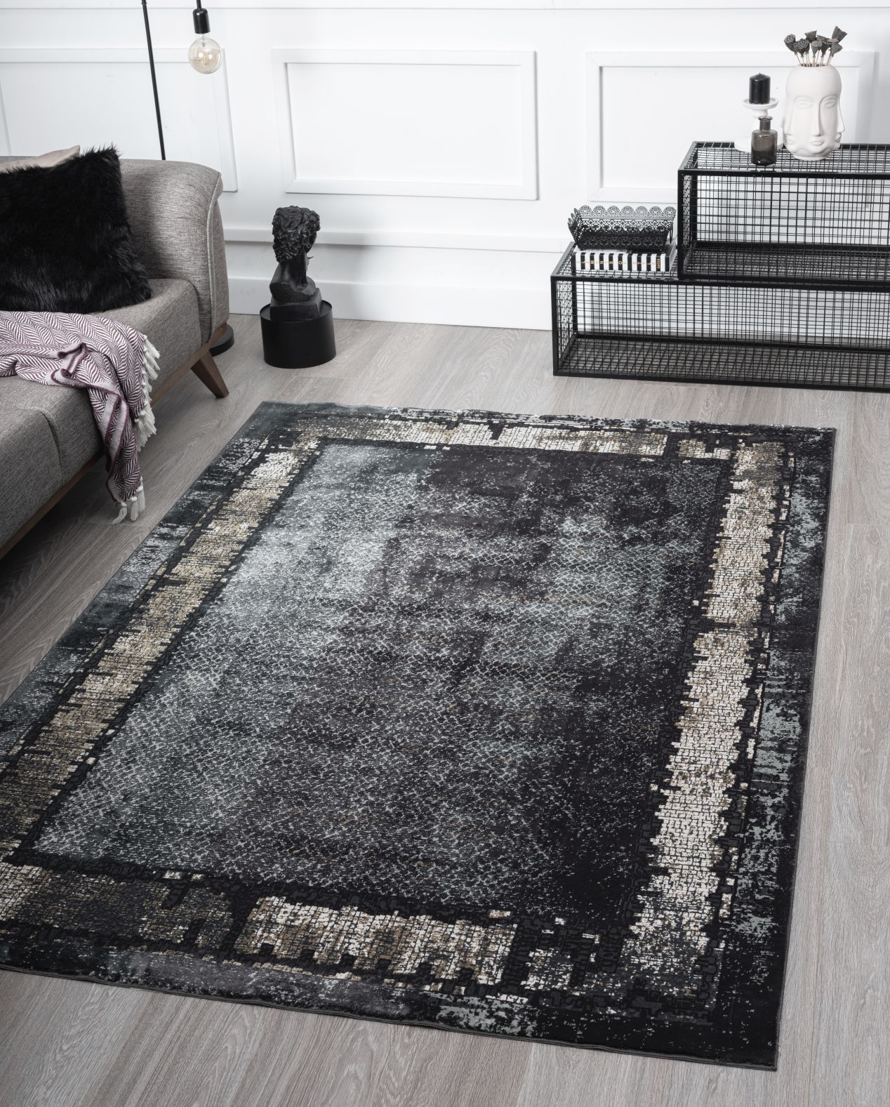 Home Dream Lykia Antrasit Gold Modern Halı LYK003 120 X 300 cm