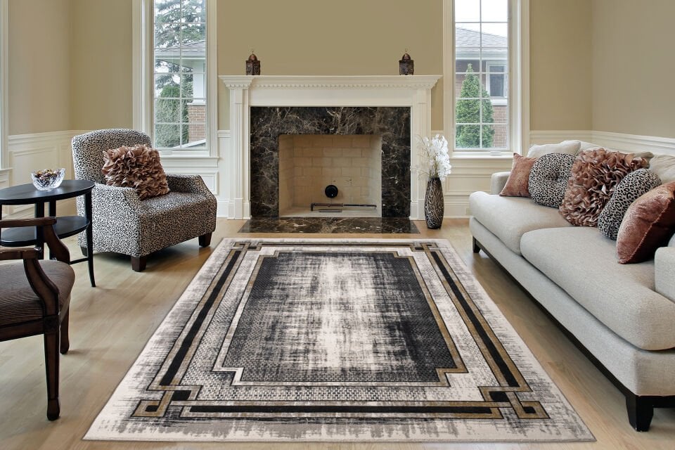 Home Dream LYKIA Antrasit Krem Modern Halı LYK002