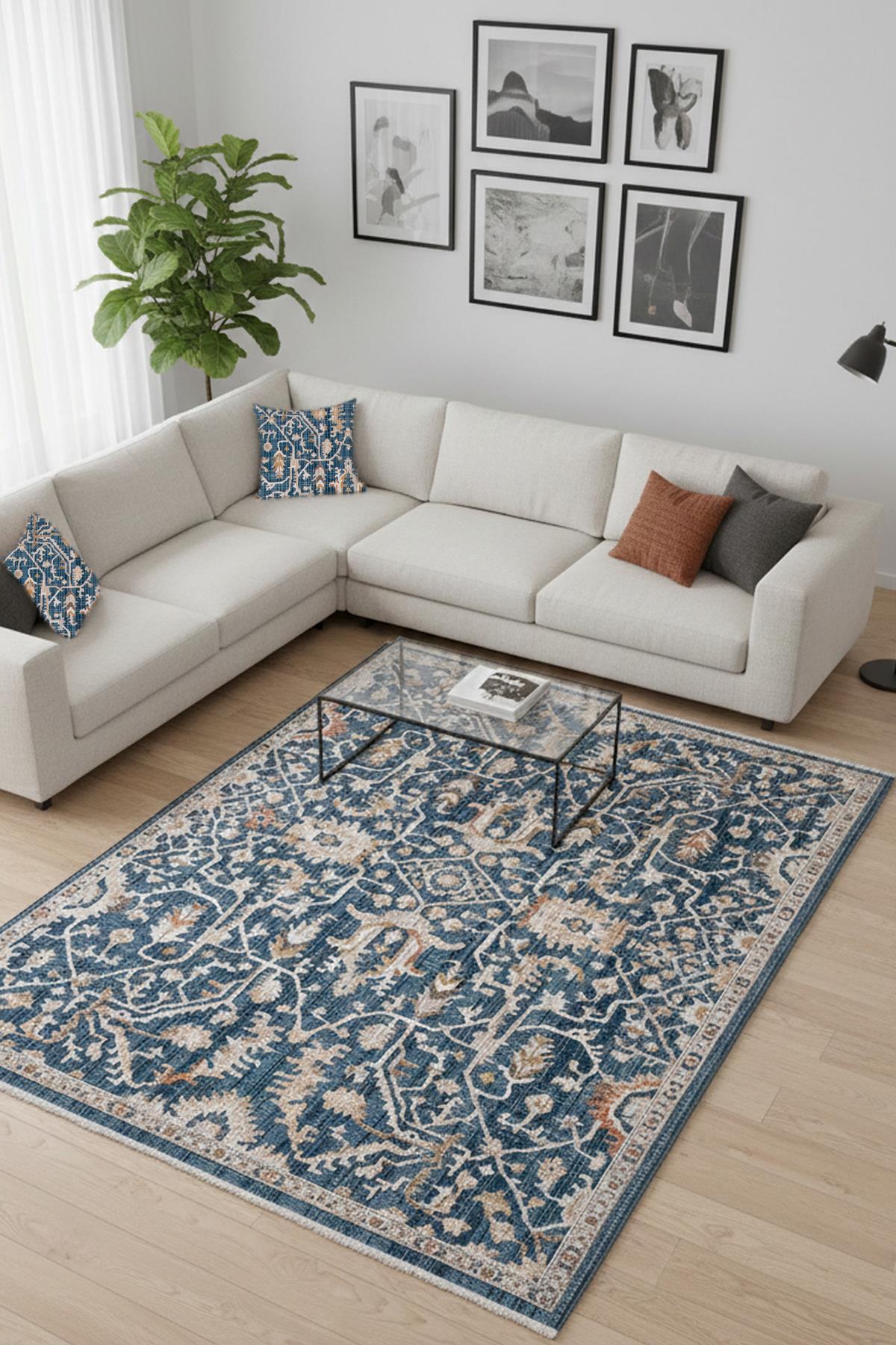 Home Dream Authentic Salon, Mutfak , Oturma Odası ve Çocuk Odası Halısı N0089B Mavi